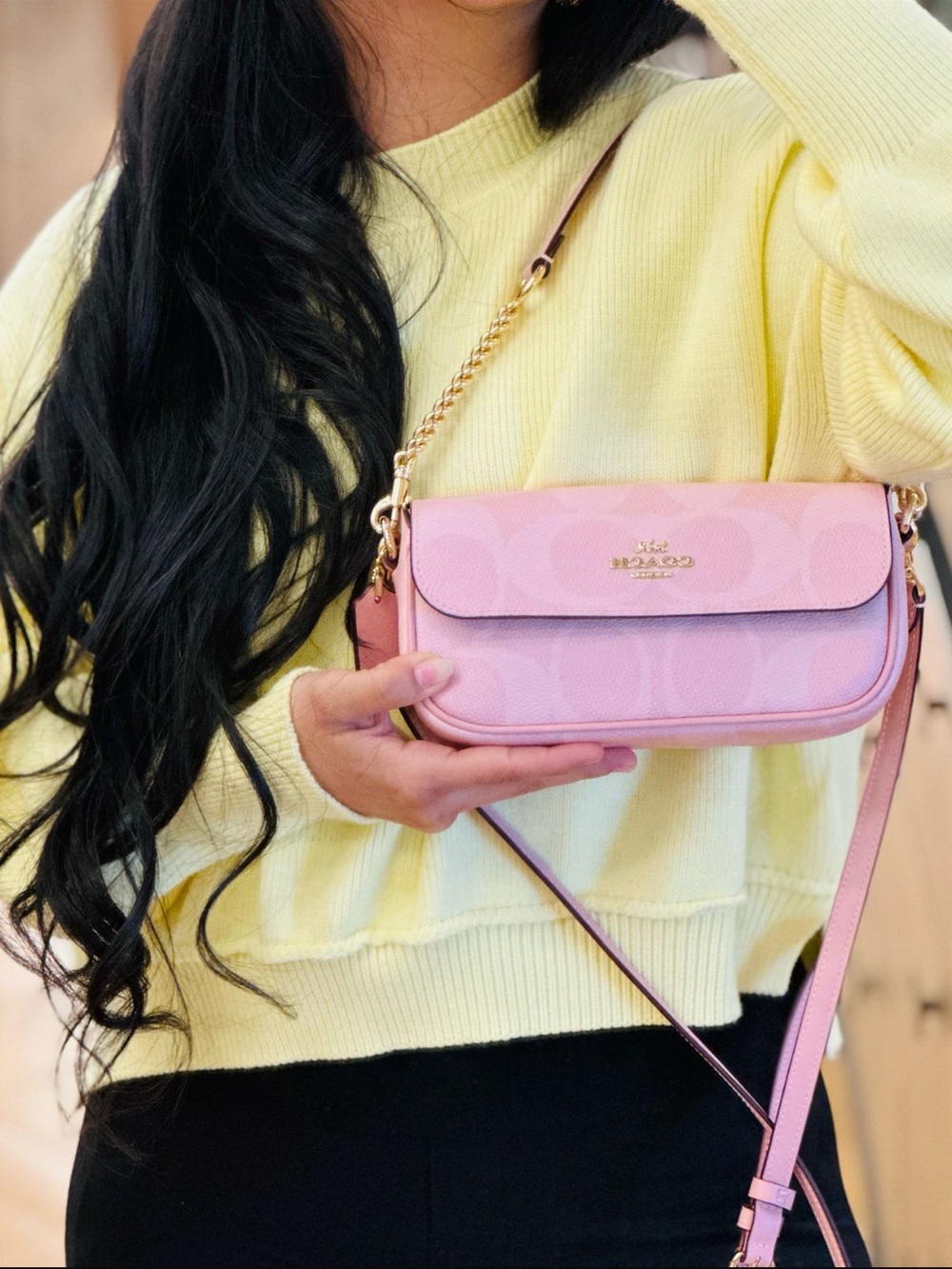 Coach Light Pink Signature Mini Crossbody with Gold Hardware
